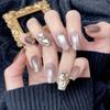 New Autumn And Winter Handmade Nail Stickers Pure Color Cat Eye French Style Flashing Rhinestone False Nails