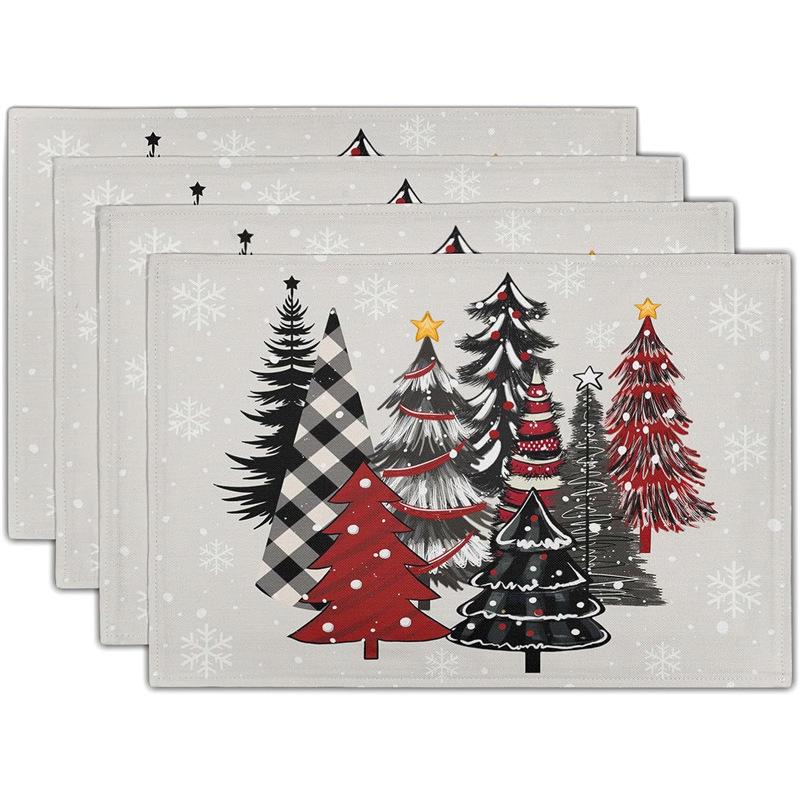 New Christmas Linen Square Placemat - Festive Party Tablecloth Decor, Beautify Coffee Table Mat.