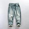 Classic Fashion Men's Jeans High Street Casual Retro Style Baggy Washed Jeans Cotton Mid-waist Straight Denim Pants Youth Men Trousers