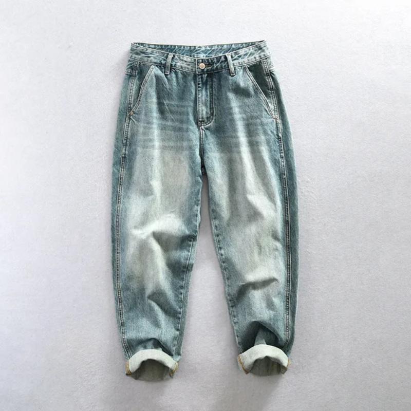 Classic Fashion Men's Jeans High Street Casual Retro Style Baggy Washed Jeans Cotton Mid-waist Straight Denim Pants Youth Men Trousers