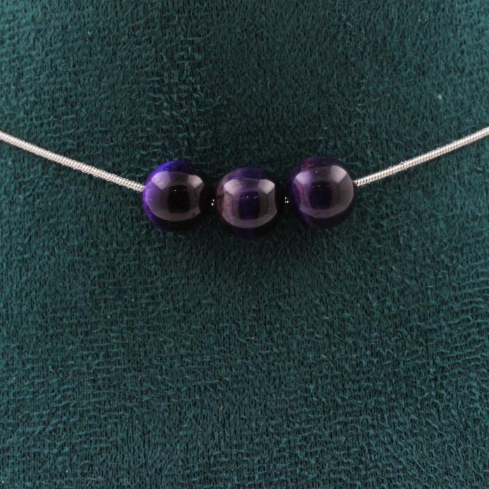 Collier - A Bijoux - Oeil de Tigre violet - 3 perles - Acier inoxydable - 45 cm