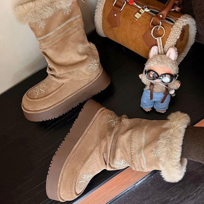 Dámské elastické zimní zateplené sněhule s tlustou podrážkou, protiskluzové, odolné proti opotřebení, ležérní sportovní krátké bavlněné boty