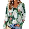 Women's V-Neck Long Sleeve Christmas Printed Lightweight Top for Spring and Summer