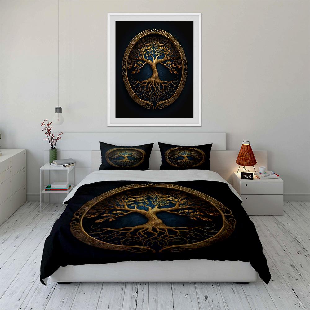 Golden Tree of Life Bedding Set Bedding Set (1 Duvet Cover, 2 Pillowcases, Duvet Not Included)