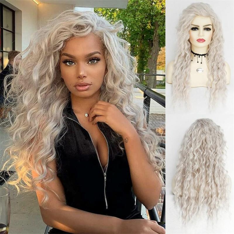 

GNIMEGIL Синтетические кудрявые белые парики для женщин Натуральная пушистая прическа «Водная волна» Косплей Хэллоуин Вечеринка Термостойкие