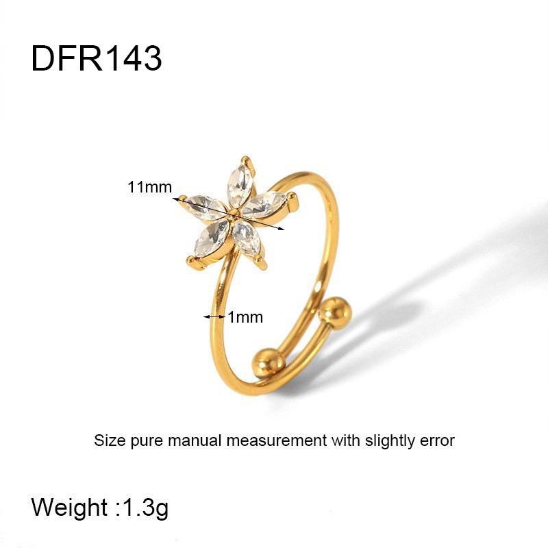 Europe and America INS Luxury Light Luxury Color Zircon Ring Plated with 18K Gold Stainless Steel Flower Zircon Opening Ring