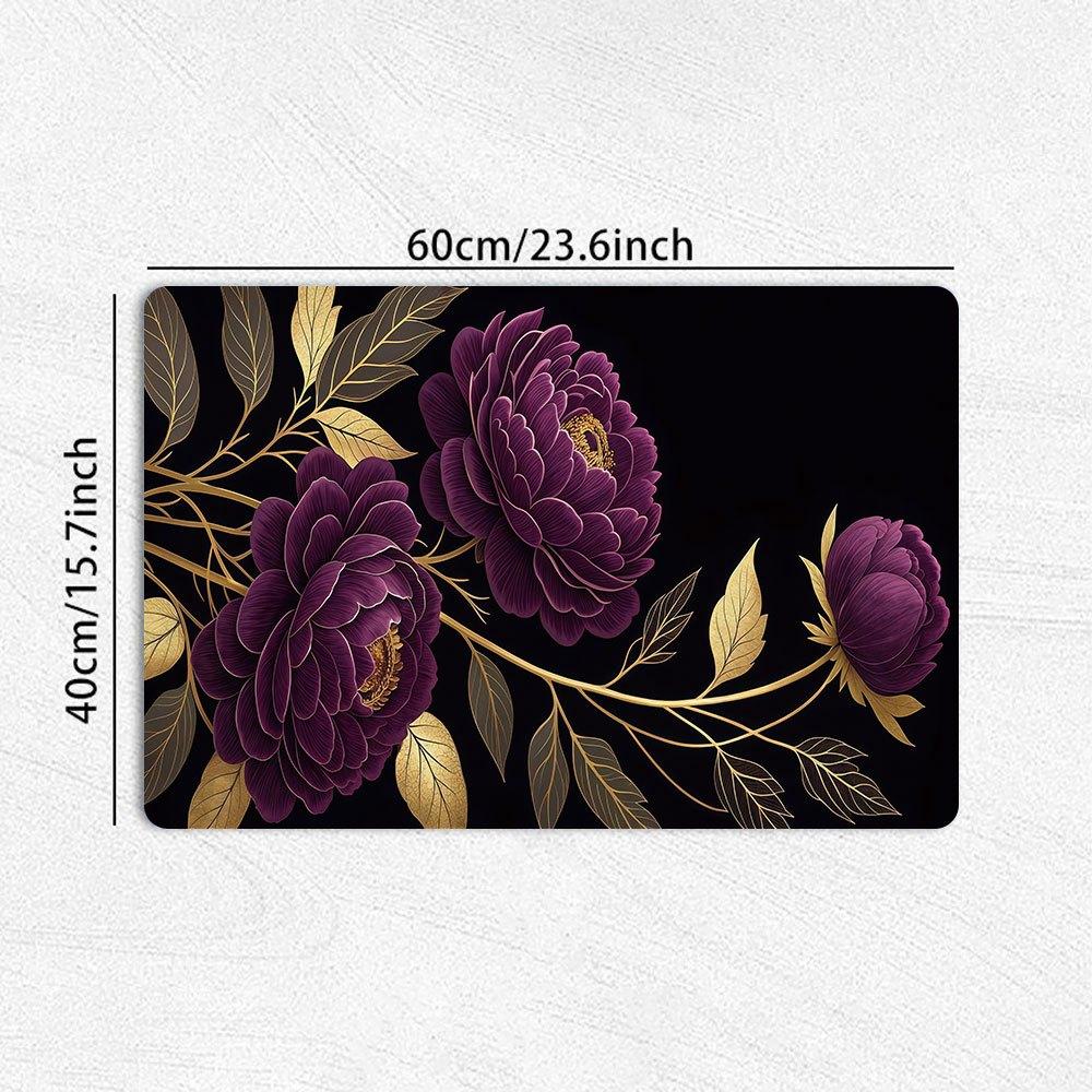 1Pcs Rubber Drying Mat With Peony For Coffee Shop Restaurant Kitchen Carpet Tableware Durable Diatom Mud Table Mat Pet Mat