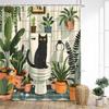 Cute Cats Shower Curtain Vintage Watercolour Floral Plant Animals Pet Kids Bath Curtains Fabric Home Bathroom Decor With Hooks