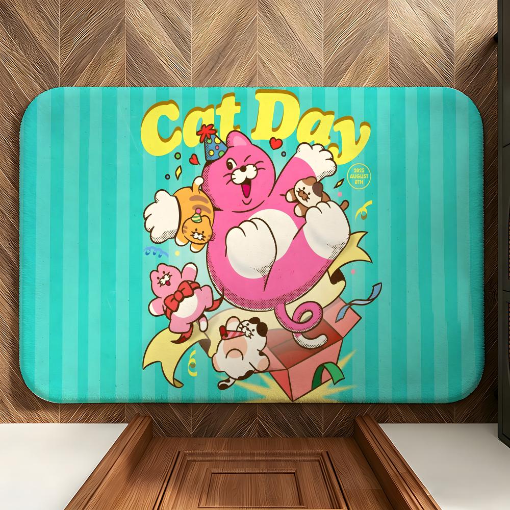 Festival C-Cat D-Day Floor Mat Soft Flannel Floor Mat  Suitable for Entryways, Living Rooms, Bedrooms, and Bathrooms