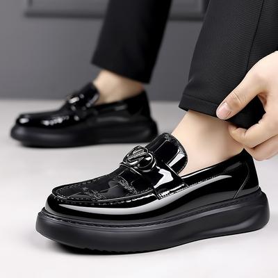 New Retro Casual Bright Men's Shoes Low Top Platform Korean Loafers Male British Style Business Leather Luxury Shoes Man