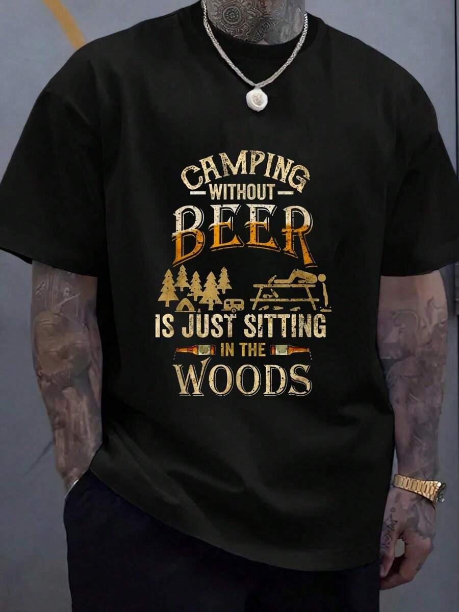 100% Cotton Camping Without Beer Is Just Sitting In The Woods For Camper T-Shirt Women s Men s S разноцветный
