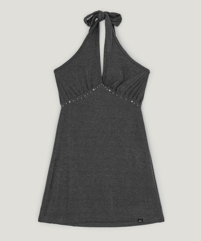 Geulouhaideu Koi Studded Halterneck Mini Dress_Charcoal