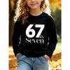 Unisex Kids Red Crewneck Sweatshirt For 4-12 Girls Pearl Rhinestone Outline Number 67 Elegant Script Text Print Soft Fleece Long Sleeve Pullover