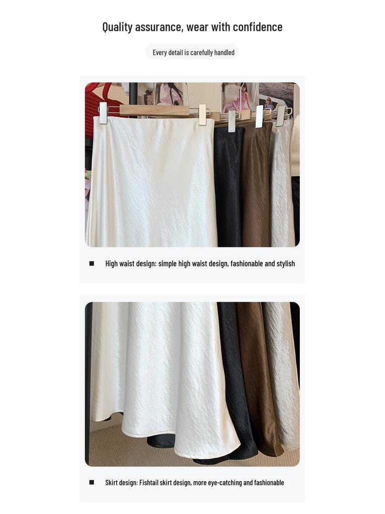 High Waist Acetate Satin Fishtail A-Line Skirt for Women