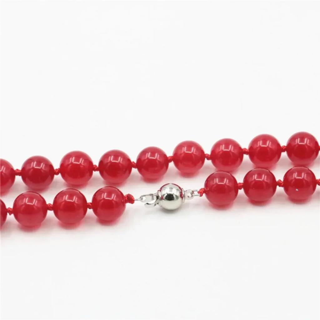 10 mm Runt Röd Jade Kalcedon Halsband Natursten Tillbehör Pärlor Halsband Kvinnor Flickor Presenter Handgjorda smycken Design Design