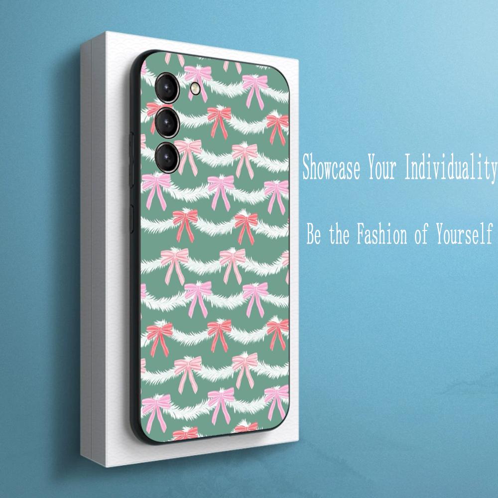 

Bow cute pink girly cartoon design Phone Case For Samsung Galaxy S26 S25 S24 S23 S22 S21 Plus Ultra Note20 Soft Black Galaxy S20