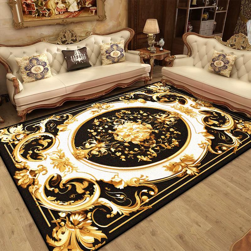 Goldener Luxusteppich für Wohnzimmer Europa Große Fläche Sofa Waschbare Teppiche Dekoration Zuhause Rutschfeste Bodenmatte für Schlafzimmer Bettseite