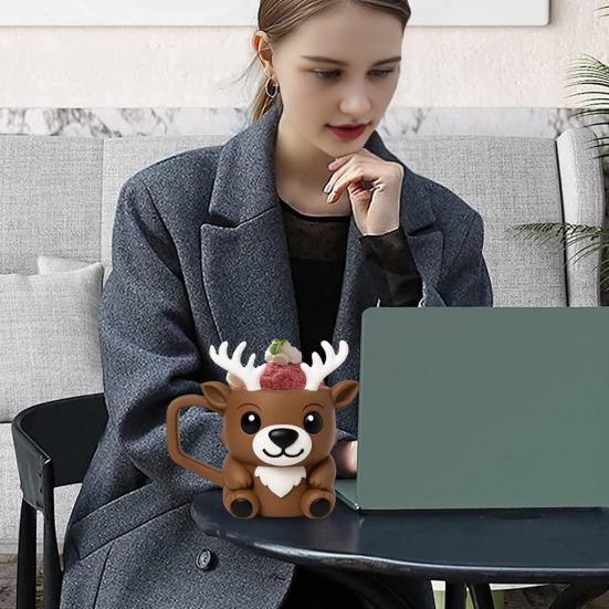 Christmas Deer Ice Cream Pint Holder with Spoon Cute Animal Cooler Sleeve Leak Proof Popsicle Cozy Beer Can Holder Deer Lover Gifts