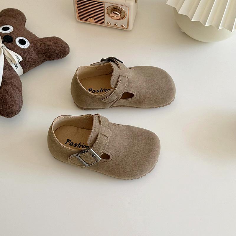 Kids Suede Buckle Decor Casual Slip On Flat Shoes 21 хаки