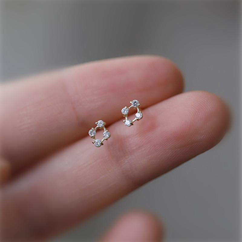 

925 Sterling Silver French Simple Pavé Crystal Hollow Diamond Stud Earrings Women Light Luxury Plating 14k Gold Wedding Jewelry Silver