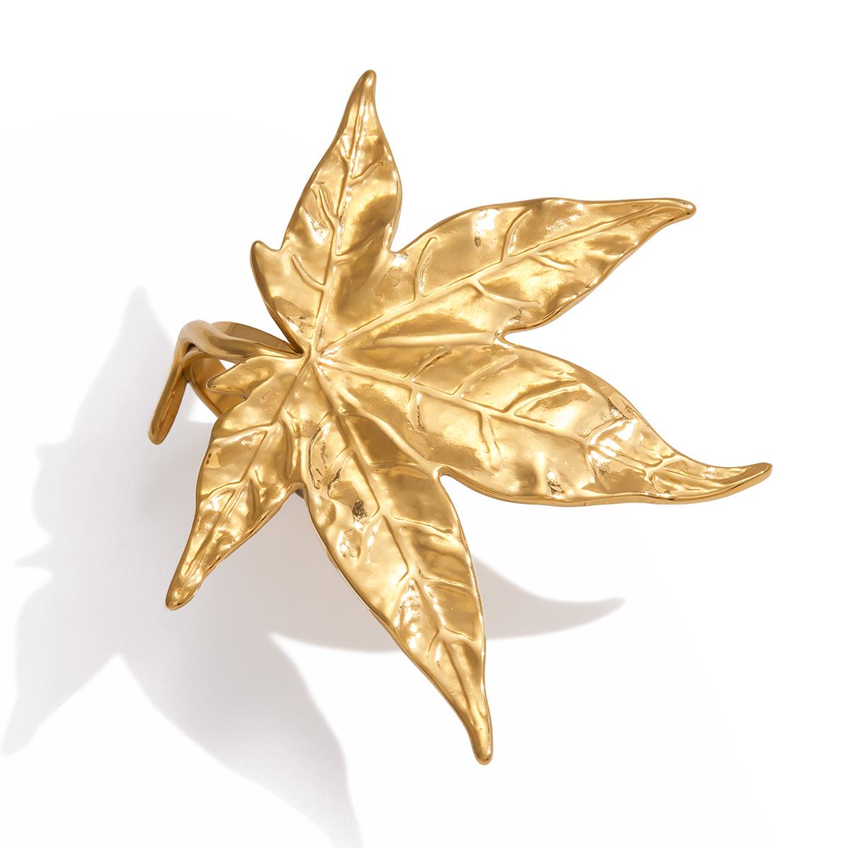 

Yori Adjustable Stainless Steel Maple Leaf Open Ring for Women 18K PVD Plated Finger Jewelry Accessories New 2026