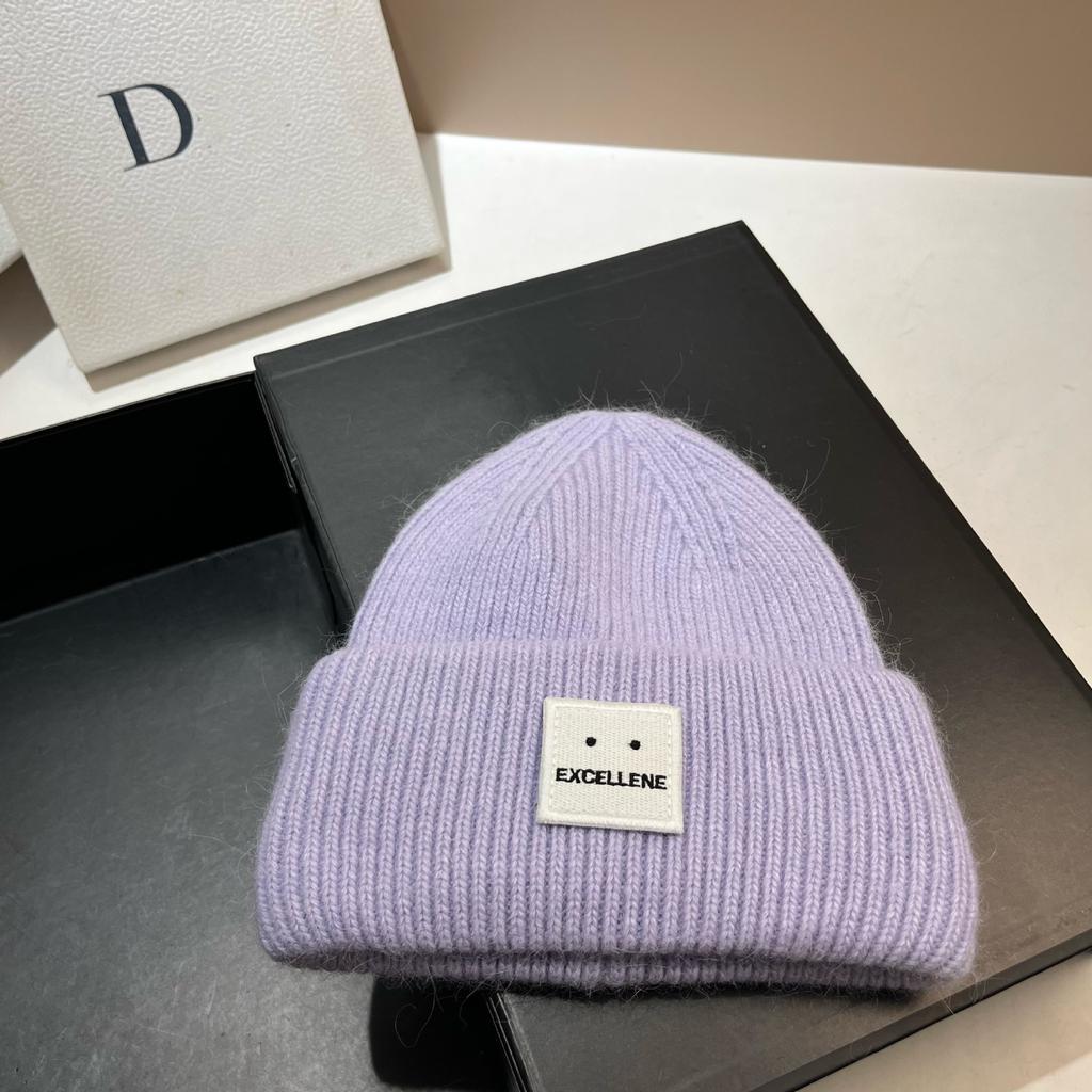Square Expression Rabbit Fur Knitted Hat Fashionable Winter Warm Hat Couple's Ear Protection Woolen Hat