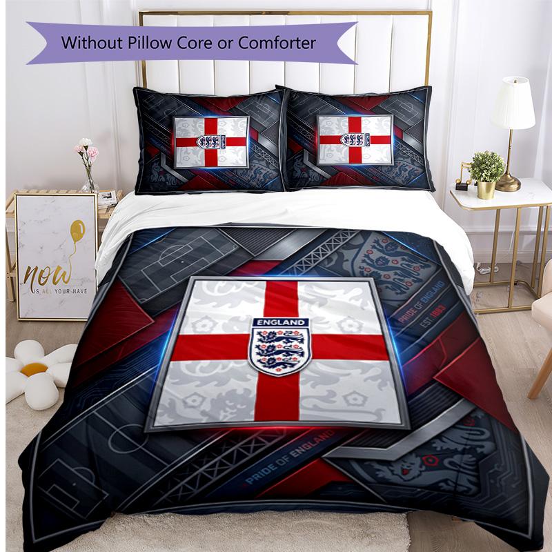 Set Biancheria da Letto Stampata Calcio Inghilterra 3 Pezzi Copriletto Traspirante Accogliente come Regalo per la Casa Nuova o per le Feste