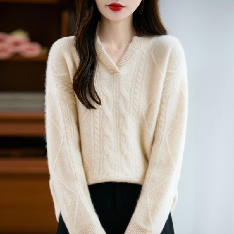 Women's cashmere sweater Qinghe cashmere 30% cashmere 70% wool autumn and winter pullover warm and fashionable