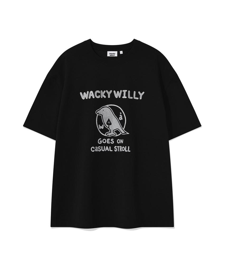WACKY WILLY Typo Bird Graphic Short Sleeve T-Shirt Black
