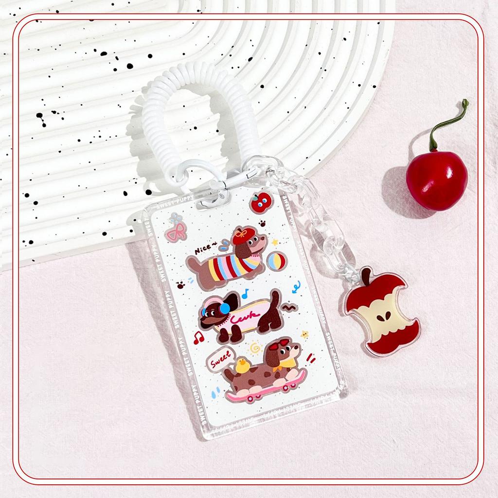 Kawaii Cat Keychain Sliding Card Holder Student Meal Card Bus Card Photo Card Holder Lanyard Lady Id Card Credit Card Holder