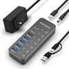 RSHTECH USB 7 USB C X USB A X USB X and 5V Power Independent Switch Hub, 10Gbps, Ports, 3.2 2, 3.2 1, 3.0 4, 2-in-1 Cable, Aluminum, Self-Powered