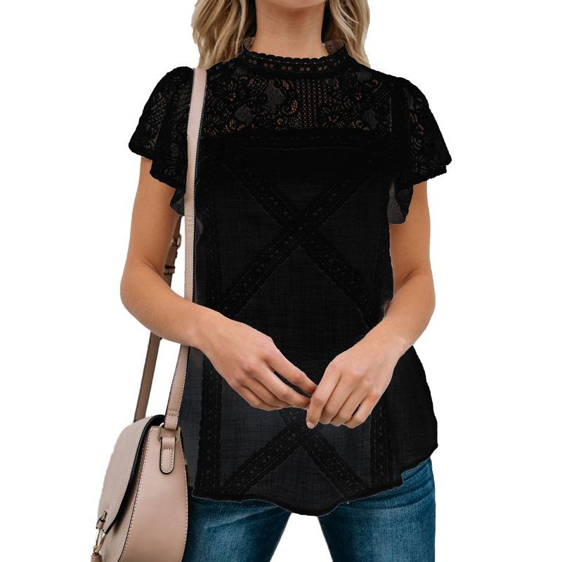 Summer Lace Tee Summer Short Sleeve Geometric Patchwork Lace Top