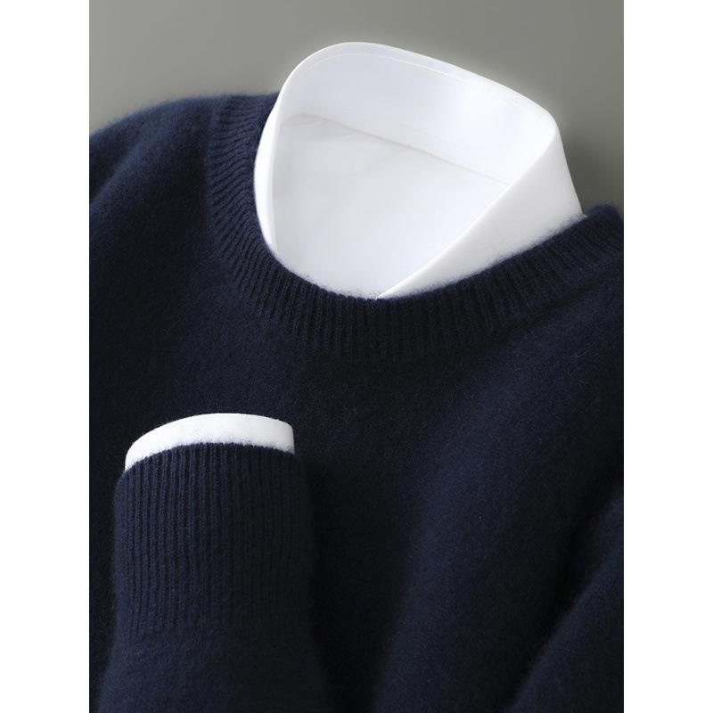 Men's 100% Wool Half-High Neck Sweater - Versatile Natural Fiber Knitwear for Autumn/Winter