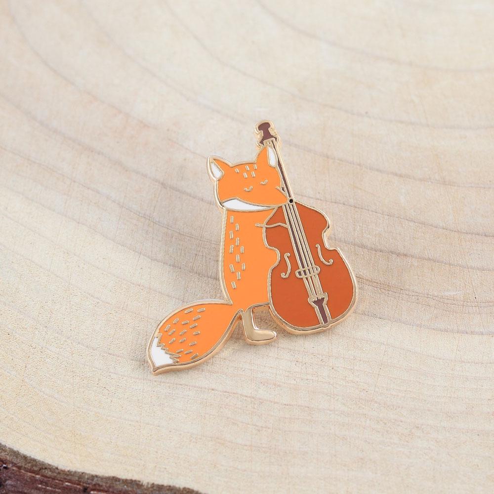 Adorable Fox Cello Brooch - Kawaii Musician-Themed Accessory