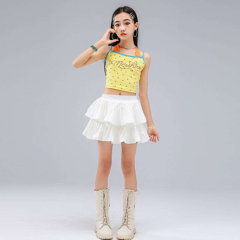Girls' Dopamine Jazz Dance Performance Outfit: Children's Street Dance Vest and Pants Set