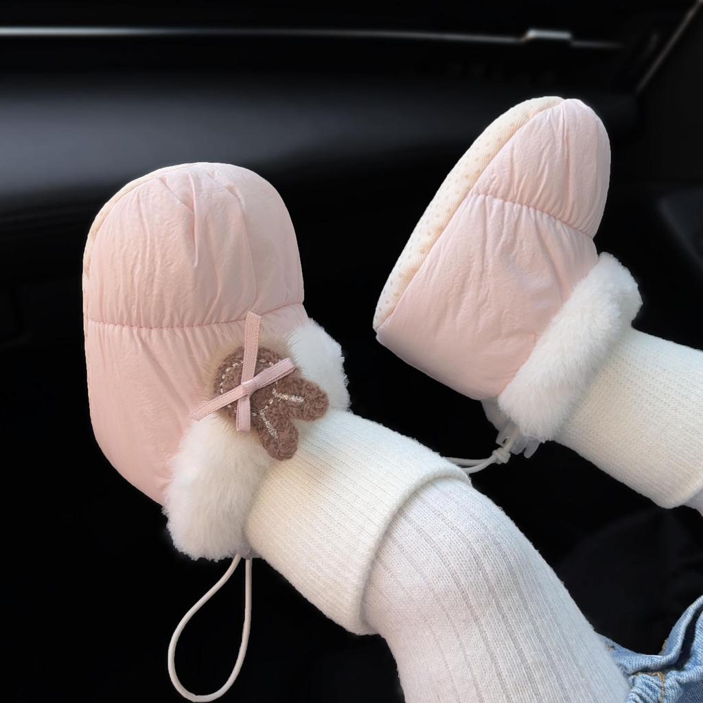 Warm Fleece-Lined Soft-Soled Baby Girl Cotton Shoes & Socks, Newborn to 1 Year, Flower Design, Foot Protection Boots