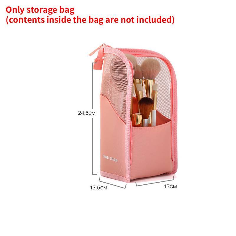 Portable Cosmetic Storage Bag With Mesh Panel For Travel And Desk Organization