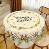 Easter Round Tablecloth Easter Bunny Egg Table Cover Spring Farmhouse Home Kitchen Dinning Table Decor Holiday Party Supplies