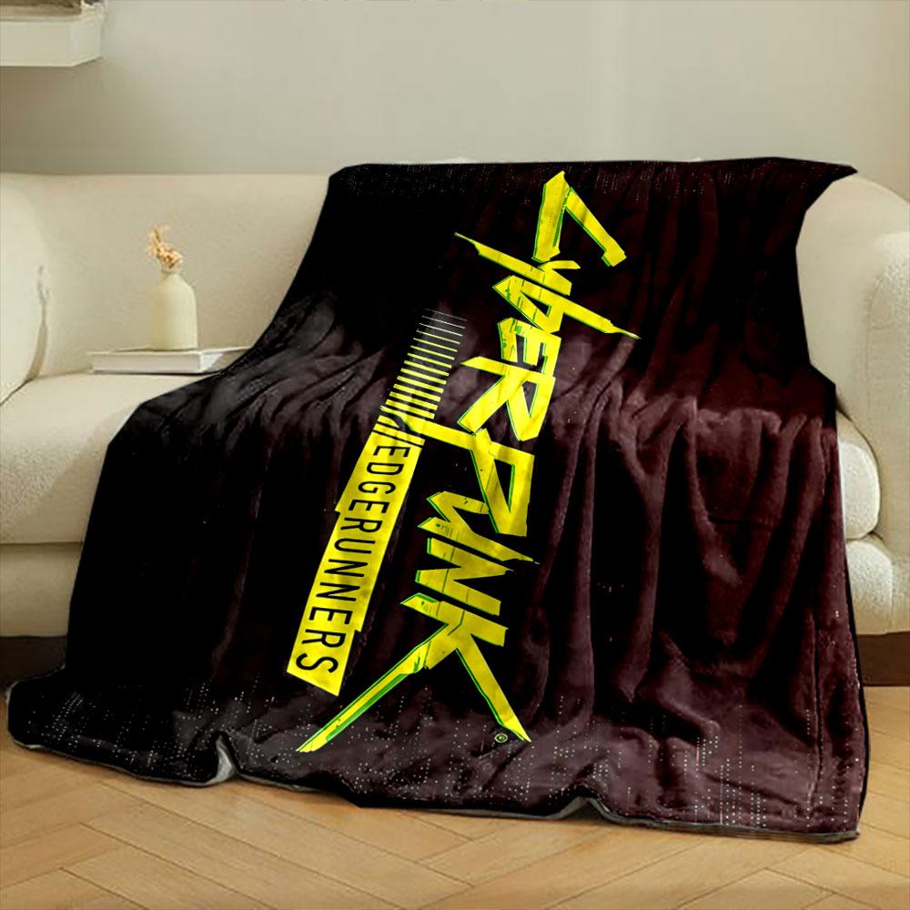 Bold yellow text "Cyberpunk Edgerunners" on a dark, glitchy background. for all seasons blanket lunch break throw gift