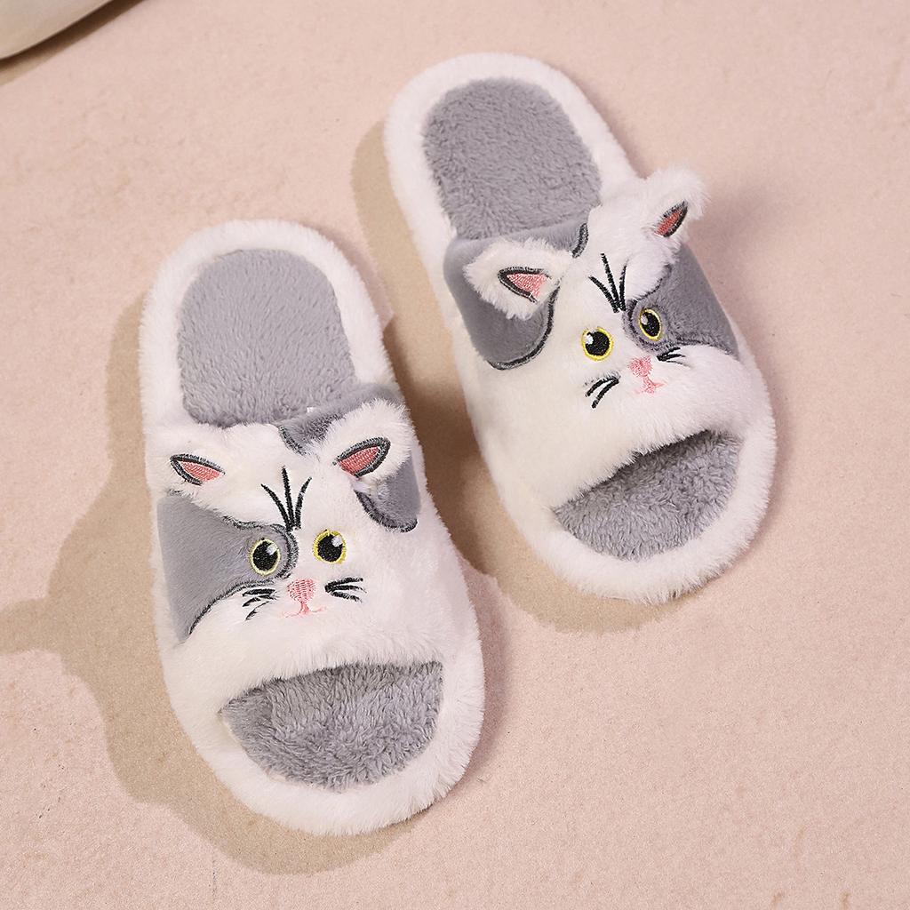 Cute Cartoon Cat-Shaped Indoor Slippers for Women, Comfortable with A Soft, Non-Slip Sole.