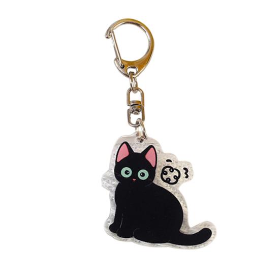 2D Flat Acrylic Cat Charm Keychain Pendant Black Cat Hanging
