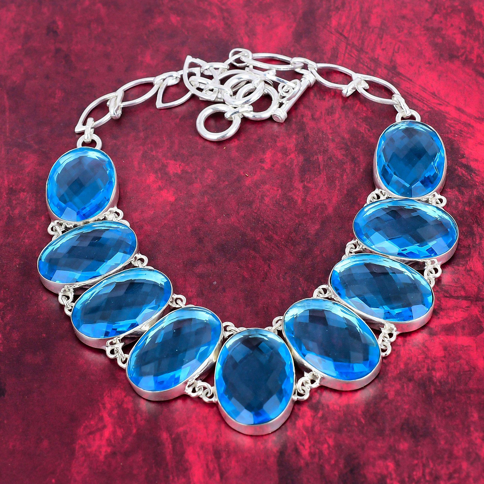 

Ожерелье ручной работы с граненым синим топазом, регулируемая цепочка из стерлингового серебра 925 пробы, красивые украшения для подарка Adjustable with 18 inches синий