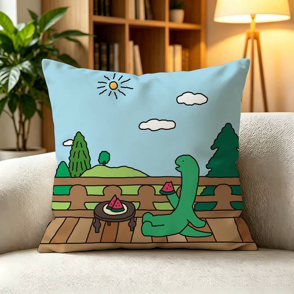 J-Joguman Studio Tiny Dinosaur UBHC Cute Pillow Case Square Double-Sided Sofa Cushion Cover Bedroom Bedside Pillow