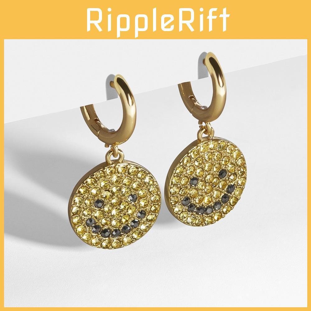 Unique European Style Geometric Gold Plated Smiley Face Drop Earrings