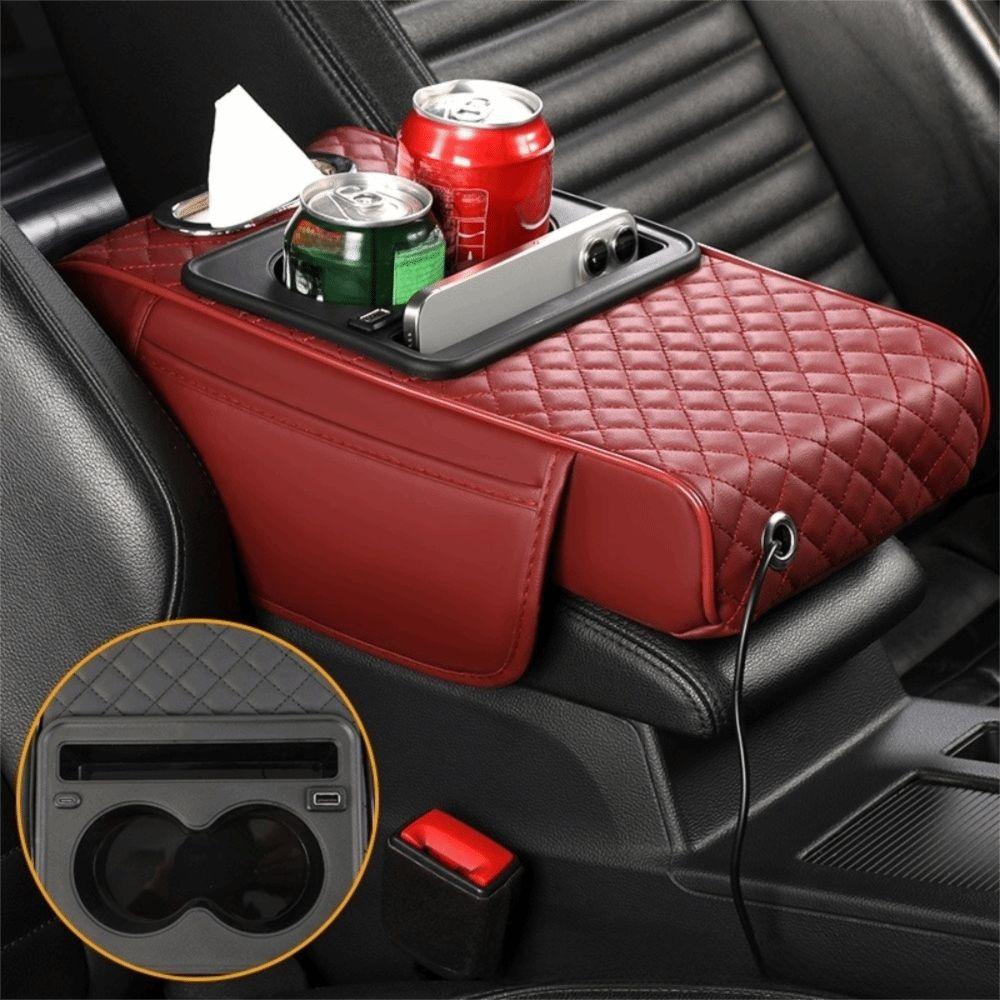 PU Leather Center Console Armrest Cushion Portable Car Armrest Pillow Storage Box  Universal
