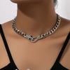 Snake Choker Necklace Black Silver Zircon Cuban Link Chain Accessory for Men and Women Cool Vikinged Goth Styles