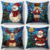 Home Decor Christmas Stained Glass Style Holiday Pillows Pattern Cushion Cover Suitable For Sofa Bedroom Car Pillow Cover