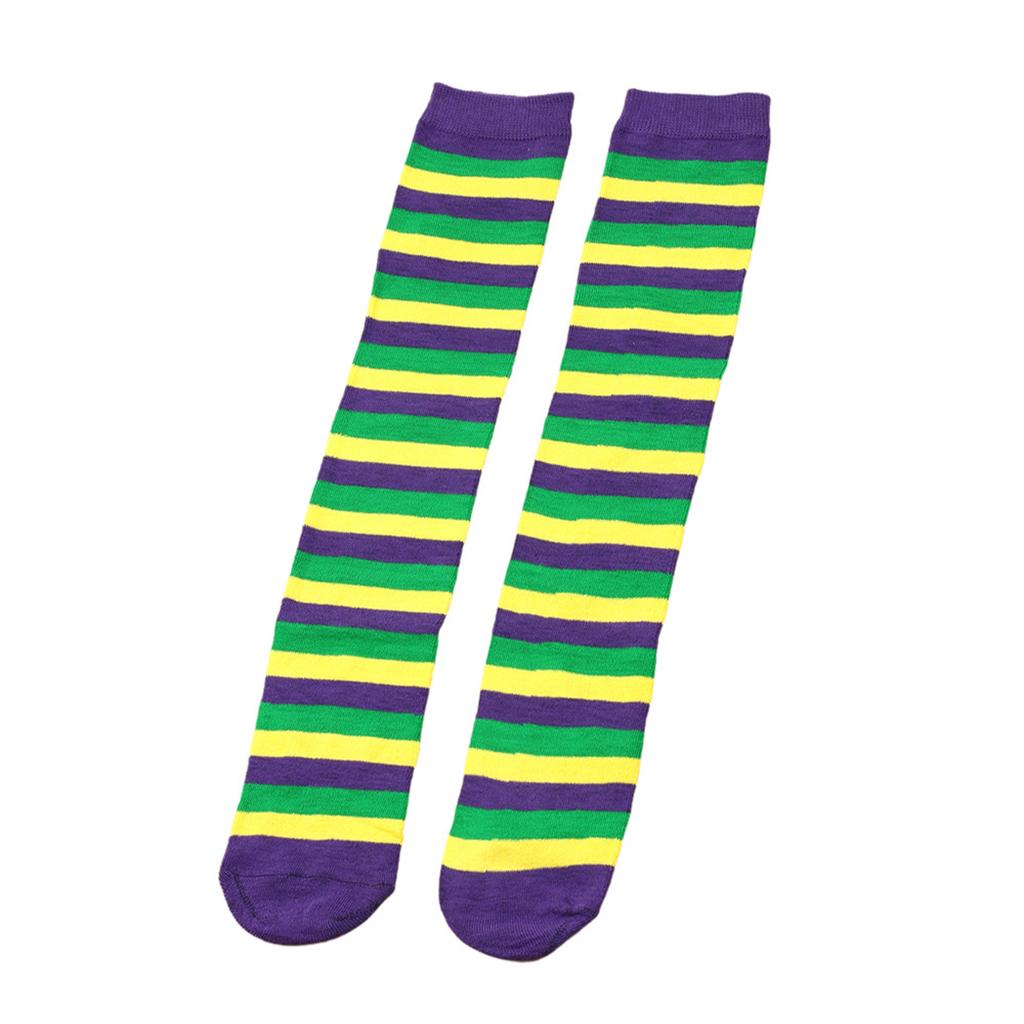 Men's And Women's Irish Socks With Purple, Yellow, Green Stripes, Three Color Mid Tube Socks, Knee Socks, Carnival Calf Socks