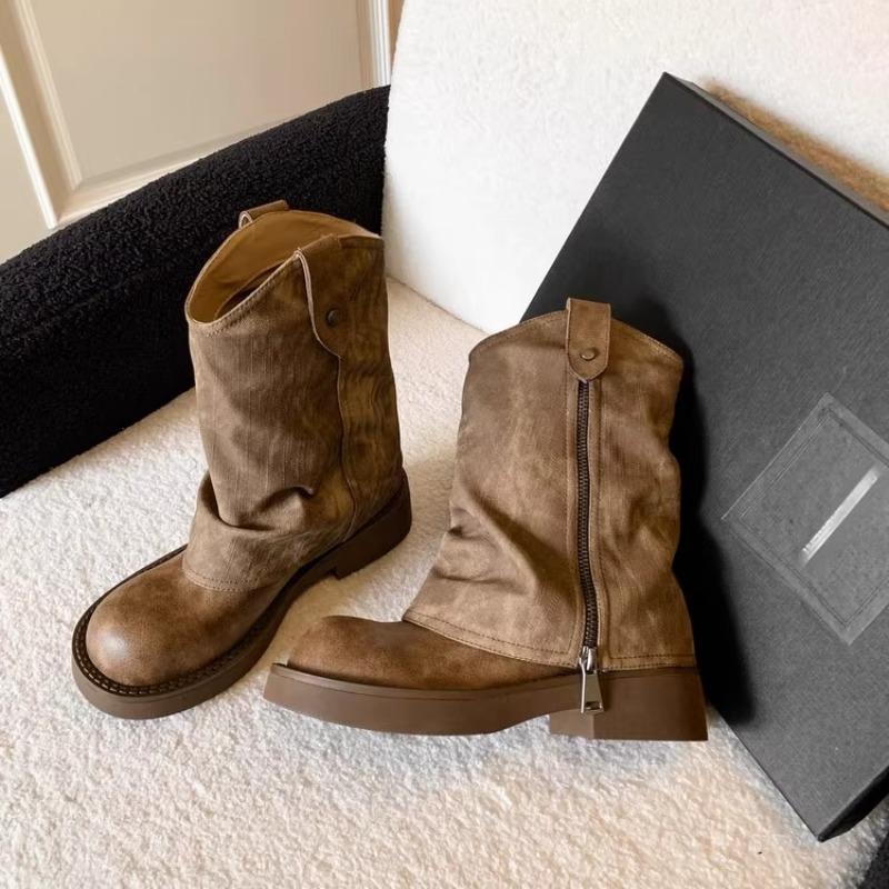 Small thick-soled heightening boots Maillard wasteland wind brown trouser boots stacked small short boots women's spring and autumn single boots