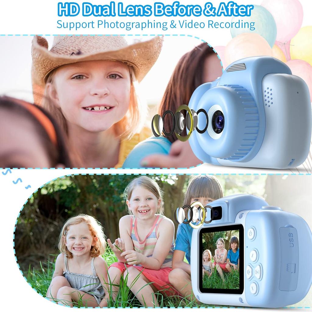 Kids Camera, HAONIU 48MP Digital Dual Camera Kids Toys for Boys/Girls 3-12 Years Old, Kid Selfie Camera with 2.0 Inch IPS Screen, 32GB SD Card, 1080P